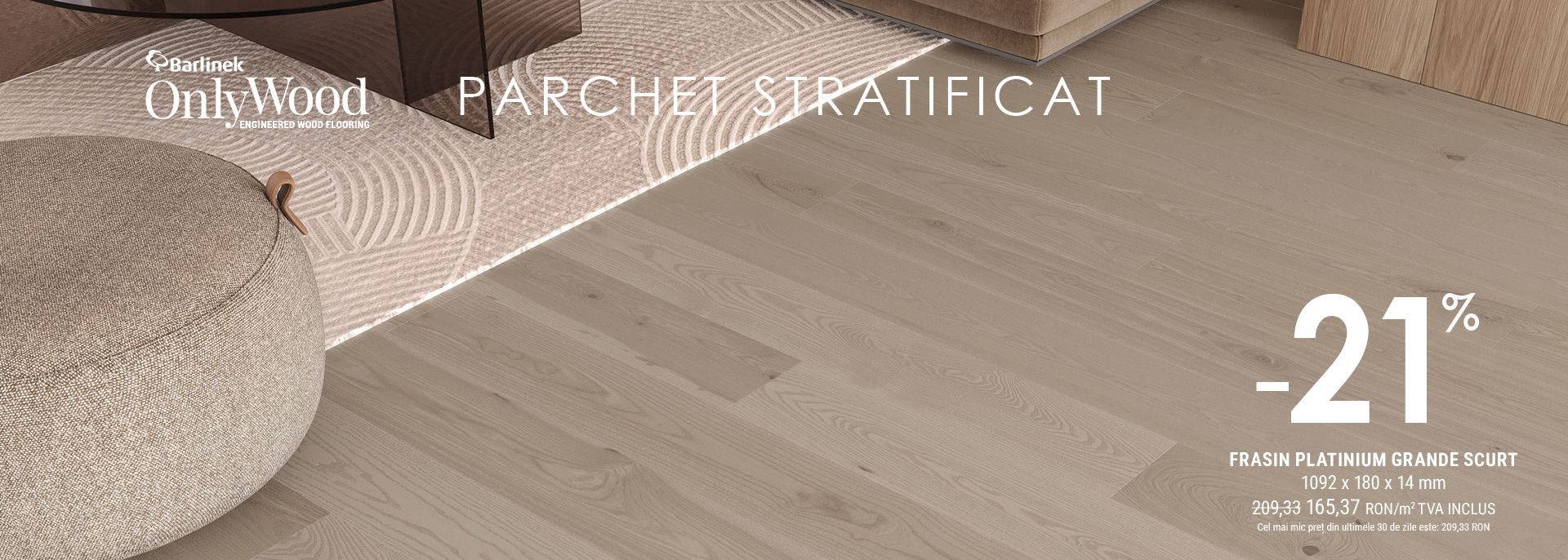 Parchet triplustratificat Barlinek Frasin Platinium Grande scurt