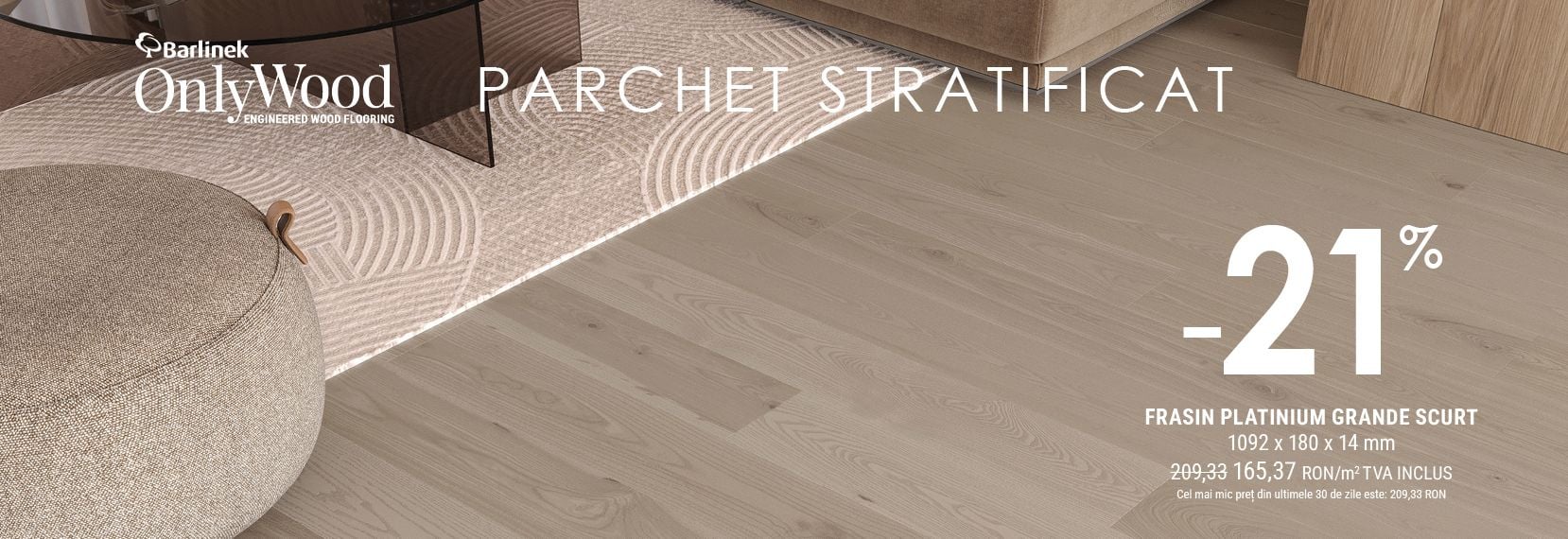 Parchet triplustratificat Barlinek Frasin Platinium Grande scurt