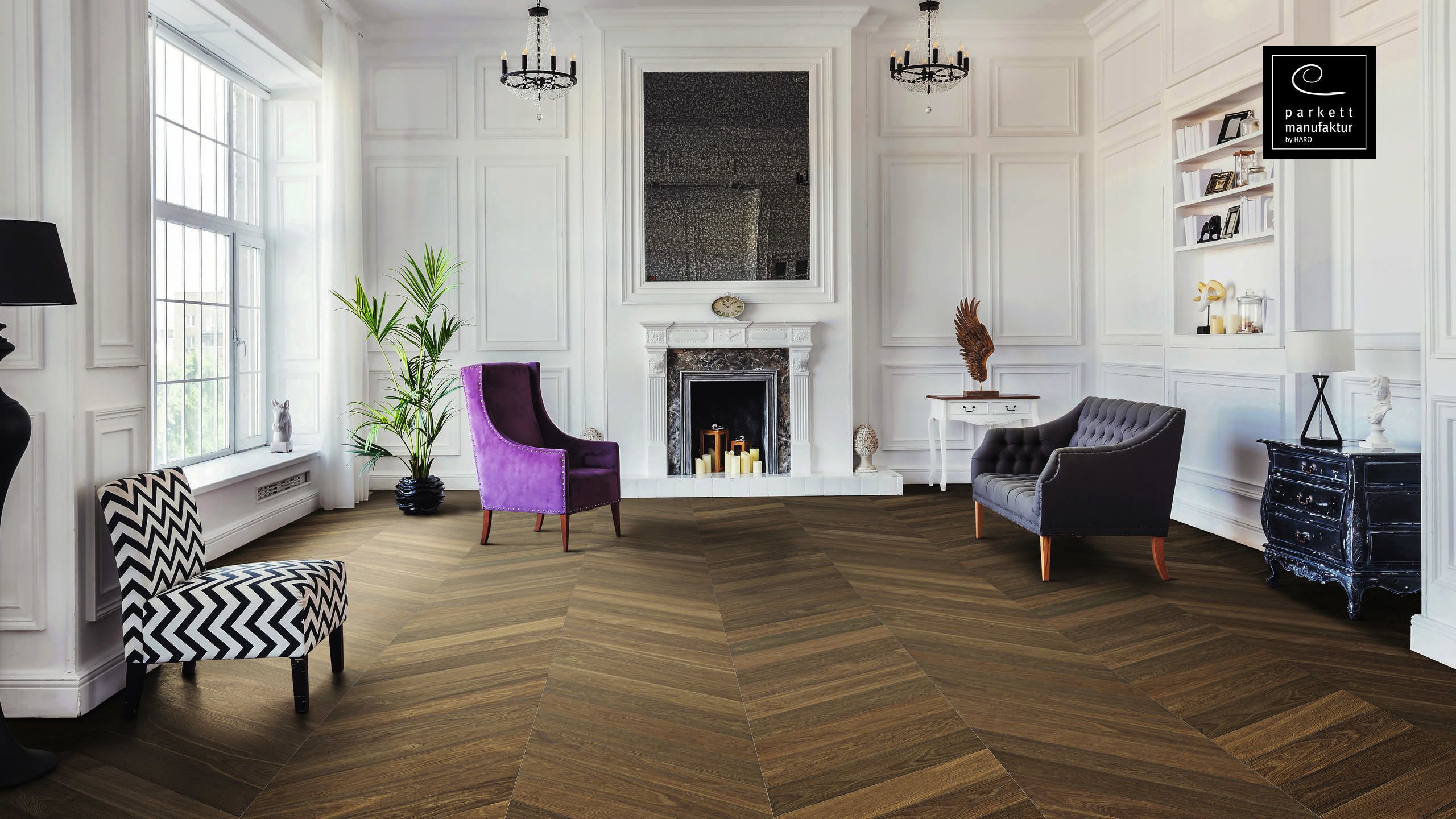 Parchet dublustratificat Chevron 4V stejar fumee periat - 548521 - HARO manufactura